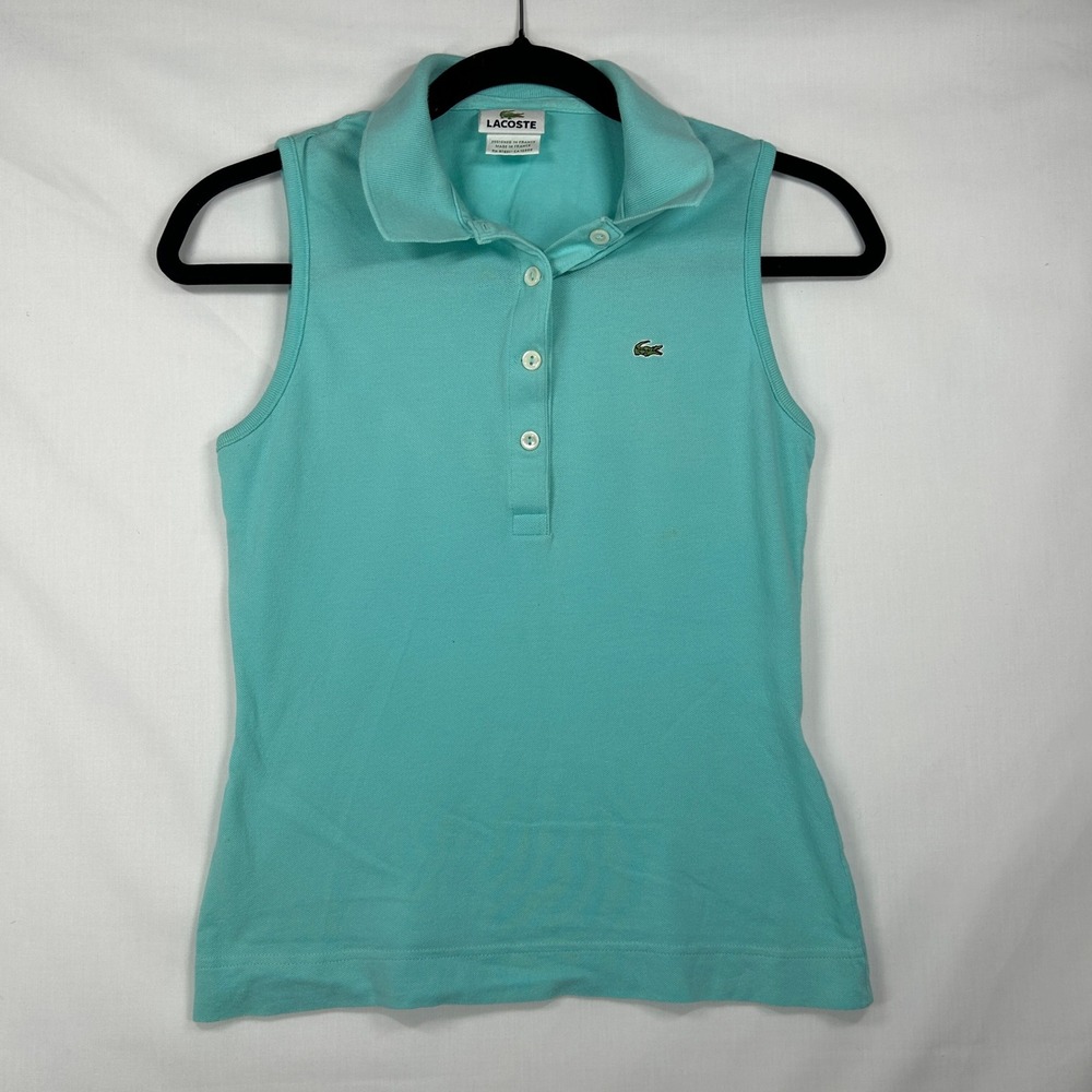 Vintage Lacoste Aqua Turquoise Sleeveless Polo Top – Made in France Size 36 (S)